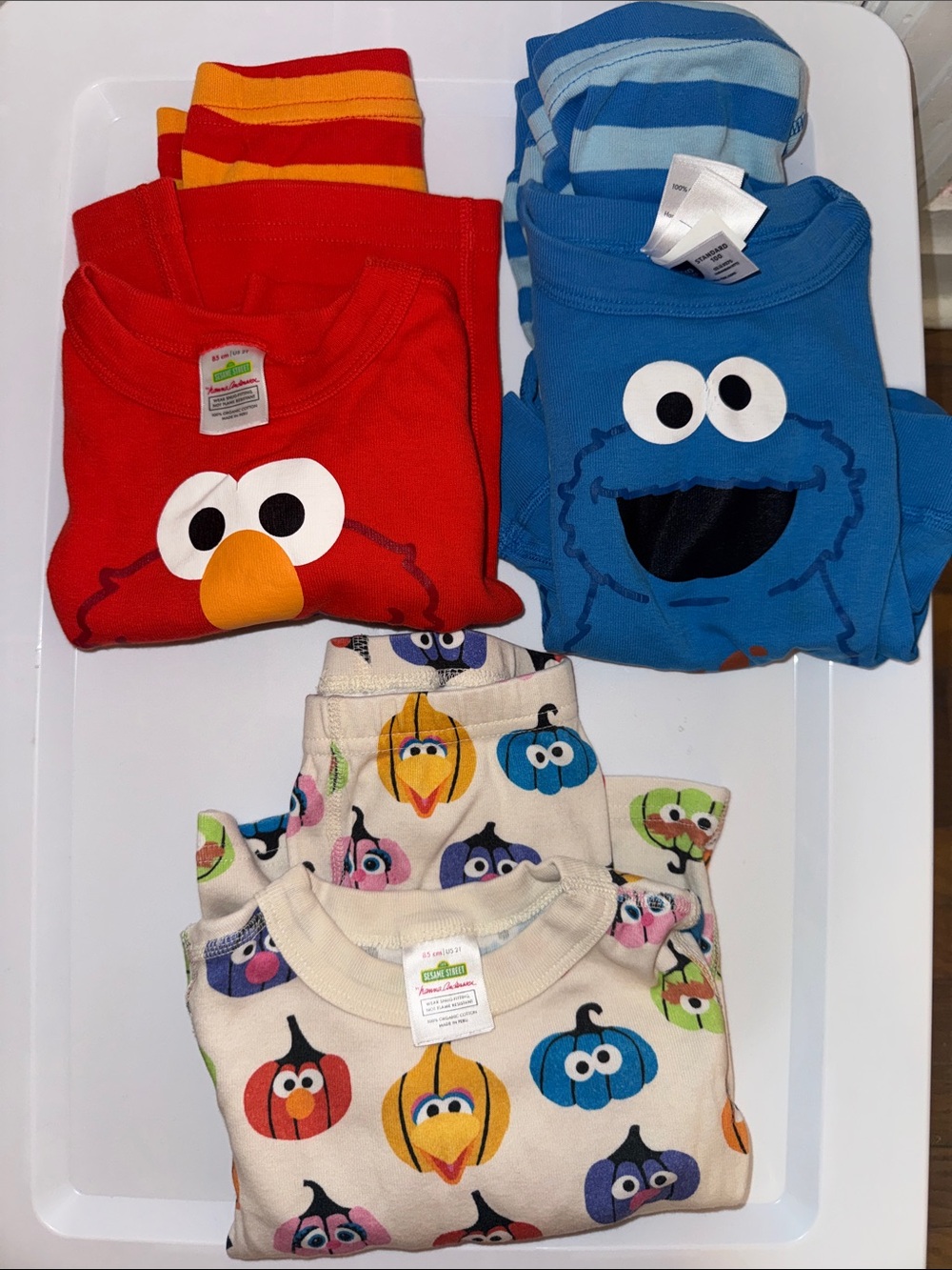 3 Sesame Street Kids Pajama Sets - Bright Red and Yellow Stripes